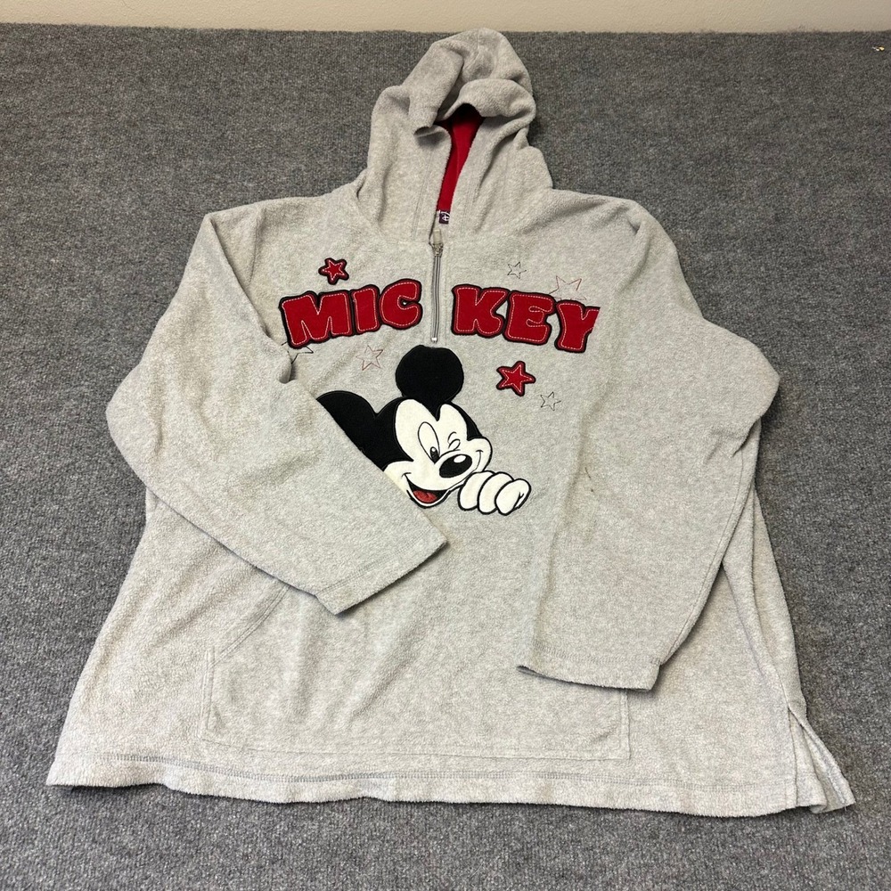 Disney Fleece Hoodie Womens Size 4X Grey Mickey Mouse Quarter Zip Plus Pullover